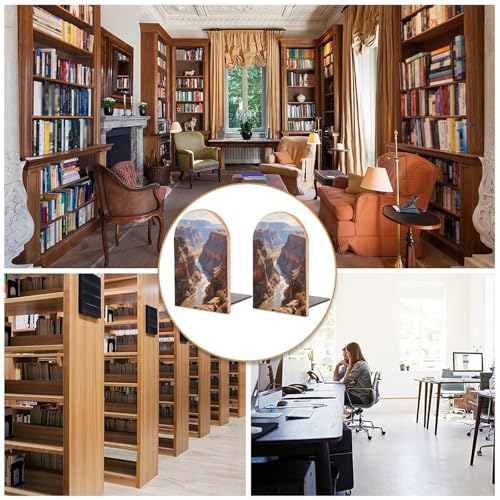 Personalized Wood Book Ends Metal Base Big Valley Landscape Printing Bookend Modern Heavy Duty Bookends for Home Or Office 1 Pair - color: Big Valley Landscape