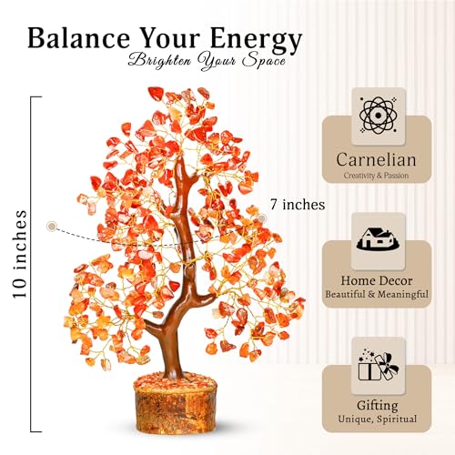 Carnelian Crystal Tree - Home Decor - Bonsai Tree - Tree of Life Decor - Spiritual Decor - Crystal Decor - Good Luck Gifts - Meditation Accessories - Money Tree - Desk Decor - Good Luck Charms - color: Carnelian Golden Wire