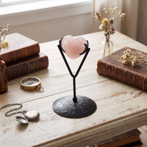 Black 2 Pcs Heart Shape Metal Display Stand Adjustable Golden Rock Display Holder for Gemstones Minerals Agate Slabs Plates Seashell Sphere Crystal Ball Eggs Collectibles - color: Black