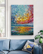 Limiyer Art 40x28 Inch hand-painted sea Sunrise landscape Modern Abstract Oil Painting Large Canvas art Hall Bedroom Office Wall Decoration - color: YI030