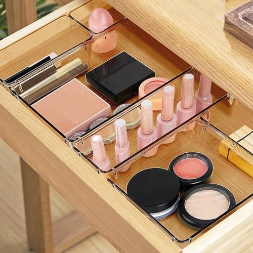 StorMiracle 10 PCS Drawer Organizer Set, 5 Varied Size Bathroom and kitchen Drawer cabinet organizer Trays, Clear Storage Bins for Makeup, Jewelry, Utensils and Gadgets, Champagne - color: Champagne, size: 10 PCS