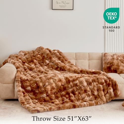 BENVWE Faux Fur Throw Blanket for Couch - Fluffy Soft Thick Bubble Blanket for Living Room Home Decor - Fathers Day Birthday Gifts for Women Men, Tie-dye Caramel, 50" x 60" - color: Tie-dye Caramel, size: Throw(50" x 60")