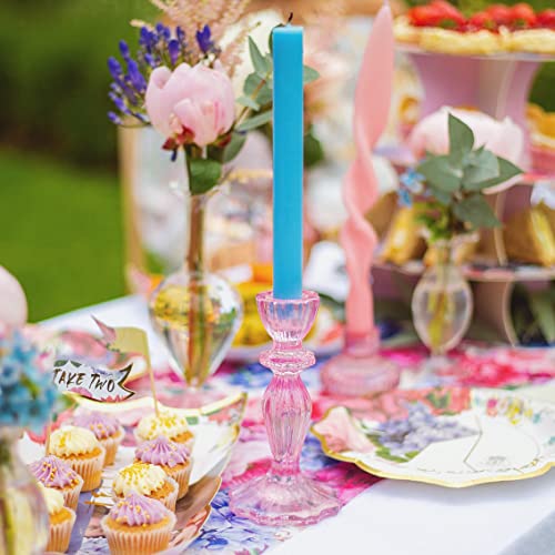 Talking Tables Boho Pink Glass Candlestick Holder Height 16cm One Size Glass Candle Holder,Large - color: Pink, size: Large