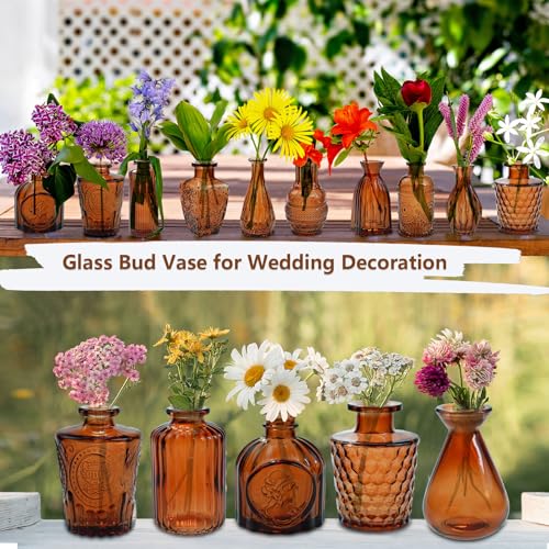 Amber Glass Bud Vases Set of 20,Small Flower Vases for Wedding Centerpieces,Mini Bud Vases in Bulk Amber Glass Vase for Table Decoration,Home Decor - color: Amber-20pcs