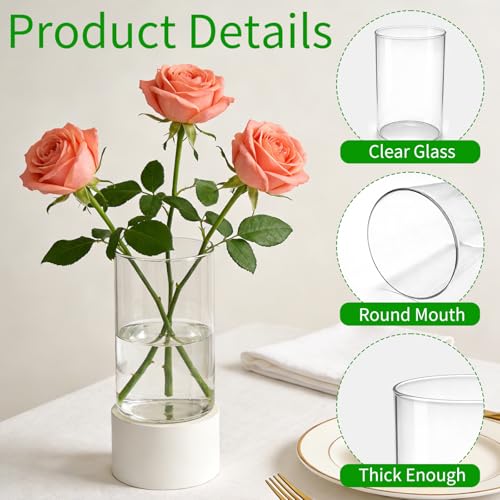 12 Pack Glass Cylinder Vases for Centerpieces, 6 Inches Tall Clear Flower Bud Vases for Wedding Decorations, Hurricane Floating Candle Holder for Home, Party and Table Shelf