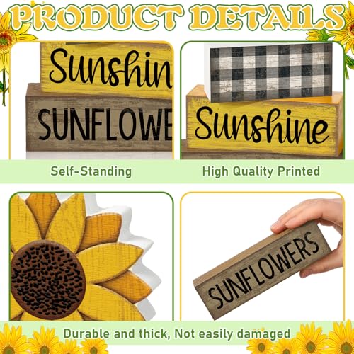 Yuntau 4 Pcs Sunflower Decorations Sunflower Wooden Sign Sunshine Table Centerpiece Summer Tiered Tray Decor Decorative Faux Book Stack Block for Coffee Table Fireplace Mantel Floating Shelf - style: Sunflower