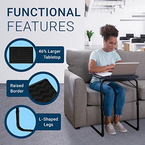 Table-Mate TV Tray Table | Portable Desk Folding Dinner Tray, Couch Table Trays for Eating Snack Food, Portable Laptop Desk, Bed Trays for Eating | Adjustable TV Trays with 3 Angles and Cup Holder - color: Black, size: 20"D x 25"W x 30"H