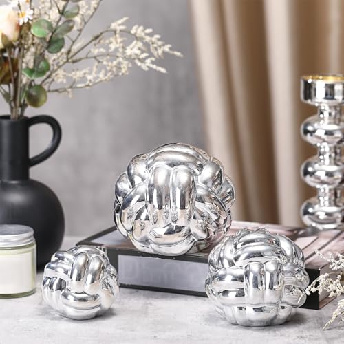 Wenqik Silver 3 Pcs Knot Decor, Chain Link Coffee Table Bookshelf Decor Accents, Entry Table Ceramic Aesthetic Minimalist Decorative Objects for Modern Home Living Room Decoration 3 Sizes - color: Silver