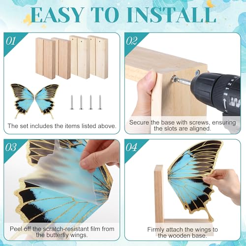 Decorative Butterfly Bookends Wooden Acrylic Butterflys Bookend Modern Bookshelf Decor Accent Book Stopper Decor for Home Farmhouse Shelves Office Lover Gift(Blue Butterfly) - style: Blue Butterfly