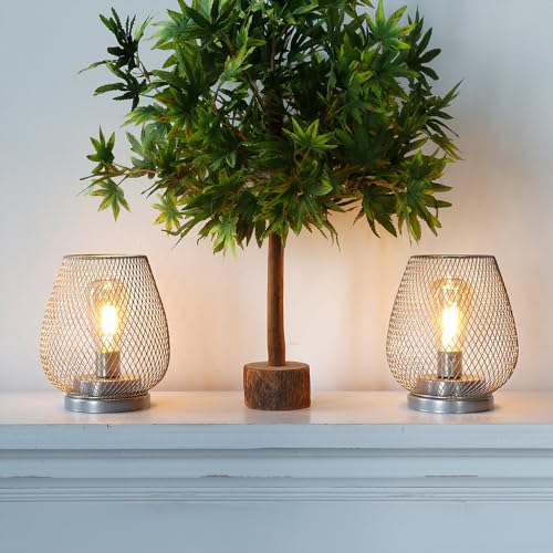JHY DESIGN Set of 2 Metal Cage LED Lantern Battery Powered Cordless Accent Light with LED Great for Weddings Parties Patio Events for Indoors Outdoors(Silver) - style: Set of two Silver egg
