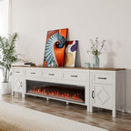 BVIUNTWO Modern TV Stand with Fireplace for TVs Up to 100 Inch,Entertainment Center with 60" Electric Fireplace,98" TV Console with Storage Cabinet Drawers for Living Room(Off White) - size: 98 Inch