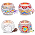 Rancco Handmade Mosaic Glass Tealight Candle Holder Set - 4 Pack with 10.5 oz Long-Lasting Soy Wax Scented Candles - Perfect Aromatherapy Gifts for Women, Moms, Birthdays, Spa Days, and Christmas - color: CC Multi-color