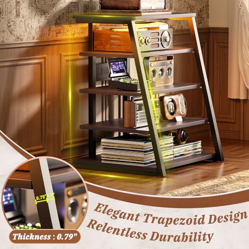 Armocity 5-Tier AV Media Stand with Power Strips, Media Console with LED Lights, Audio Tower Rack with Adjustable Shelves, Stereo Stands and Racks, 40.8'', Black Ebony - color: Black Ebony, size: 40" (H)