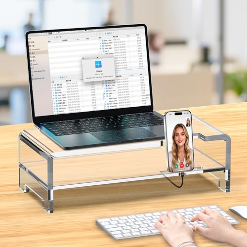 Acrylic Monitor Stand Riser Acrylic Laptop Stand Clear Computer Stand Laptop Riser with Storage Desk Organizer Accessories for Home and Office - style: 16''-2Tier