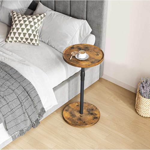 Adjustable End Table, Small Round Side Table, Drink Table for Small Spaces, Pedestal Nightstand for Living Room, Bedroom, Sofa Couch, Rustic Brown ET-010RB - color: Rustic Brown