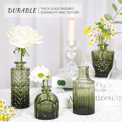 SUPMIND 12pcs Glass Bud Vase Set, Small Green Flower Vases for Centerpieces in Bulk, Mini Vintage Vase for Wedding, Home,Table Decoration - color: Green, size: 12Pcs
