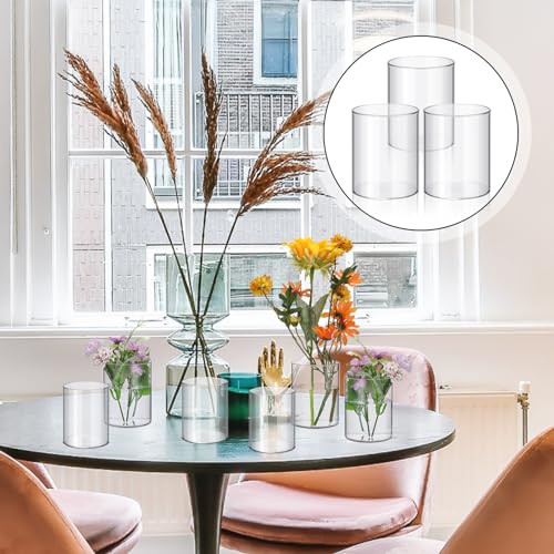 Vesici 20 Pcs Plastic Cylinder Vase Acrylic Cylinder Vase Bulk Small Clear Flower Container Hurricane Candle Holder Round Wide Container Centerpiece for Home Office Wedding Decorations (4 Inch) - size: 4 Inch