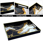 Serving Tray with Handles, 15.7 * 11.8 inches, Plastic Ottoman Tray with Exquisite Paintings, Trays for Coffee Table - color: Gilt Marble