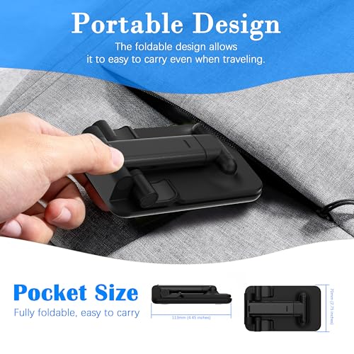 Cell Phone Stand, Adjustable Angle and Height Cell Phone Holder for Desk, Foldable and Portable, Anti-Slip Silicone Pad, Compatible with All Mobile Phones and 4-8 Inch Devices, Black - color: Black
