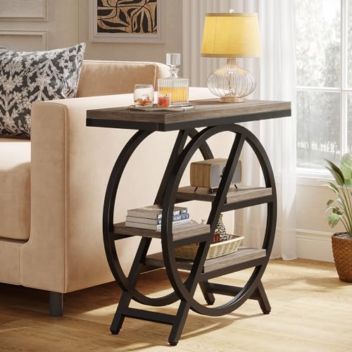 LITTLE TREE End Table, Narrow Side Table with 4-Tier Large Storage Space, Modern Bedside Table for Living Room, Home Office, Bedroom, Grey - color: Grey