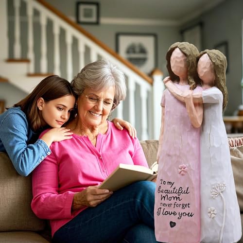Mother Daughter Gift, Birthday Gifts for Mom from Daughter, Sculpted Hand-Painted Figurine (Pink) - color: Pink