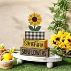 Yuntau 4 Pcs Sunflower Decorations Sunflower Wooden Sign Sunshine Table Centerpiece Summer Tiered Tray Decor Decorative Faux Book Stack Block for Coffee Table Fireplace Mantel Floating Shelf - style: Sunflower