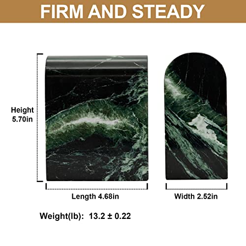 Koville Italian Natural Marble Bookends for Shelves, 13LBS Ultra Non-Slip Book Ends, Heavy Duty Marble Book Holders Organizer, Bookshelf Apartment Decor for Movies/CDs/Video Games(Verde Remeggiato) - color: Green Marble-verde Remeggiato, size: 13lb