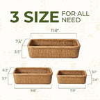 Rattan Storage Basket Set of 3 - Handwoven Rectangular Wicker Baskets for Kitchen, Pantry & Home Organization (Large, Medium, Small) - style: Natural