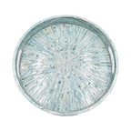 PEMAR 12.6” Mother of Pearl Round Serving Tray with Handles, Decorative Nacred Wooden Ottoman Coffee Table Tray (Teal Sunlight) - color: Teal Sunlight