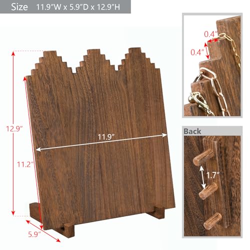 MOOCA Portable Wooden Necklace Jewelry Stand, Display Up to 12 Necklaces Storage Holder, Jewelry Display Stand, Brown Color - color: Brown, 12 Necklaces