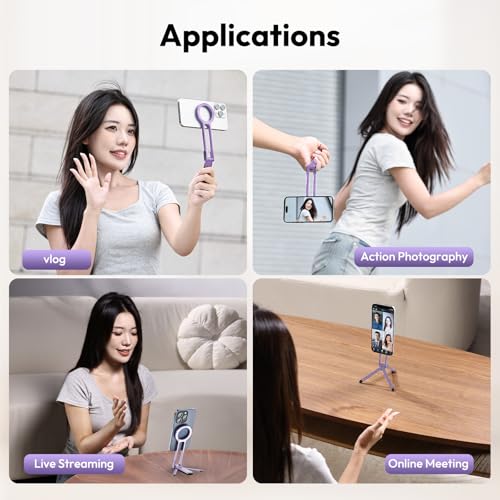 ULANZI MA30 Magnetic Phone Tripod Stand for iPhone, Aluminium Maglock Smartphone Mini Tripod Pocket Cell Phone Stand Strong Magnet Compatible with iPhone 17 16 15 14 13 12 Series, Lavender - color: Lavender
