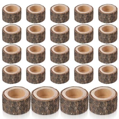 24 Pcs Wooden Tea Light Candle Holders Votive Candle Holders, Rustic Wooden Pillar Candle Stands Vintage Tealight Holders Set Candle Centerpieces for Dining Table Wedding Party, 1.6" H