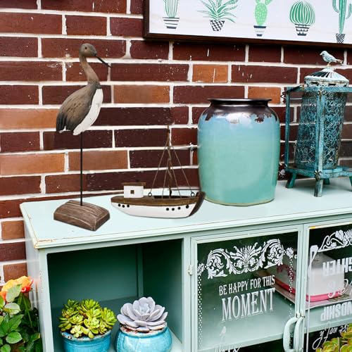 Wood Bird Statue Nautical Decor Decorative Sea Birds Sculpture Wooden Tabletop Figurine Coastal Ocean Beach Themed Decoration for Home Yard Bathroom Living Room (12.4" H) - color: 12.4" H