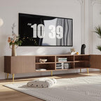Modern 86in TV Stand for Living Room, Fluted Design Entertainment Center with Adjustable Shelves,Media TV Console Table with Storage for Bedroom,Walnut - color: Walnut