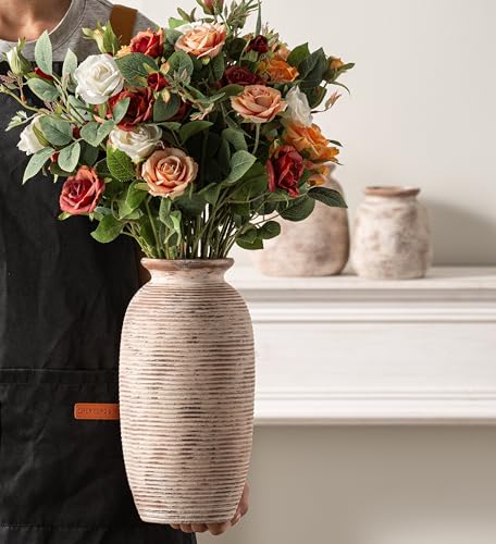 Ceramic Rustic Flower Vase, Large Farmhouse Vases Home Decor, 12.5" Tall Pottery Decorative Pampas Vase for Table Living Room Entryway Mantel Bookshelf Bedroom Bathroom Kitchen - color: 12.5“ H - Rustic