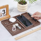 Wood Valet Tray for Men Women, Walnut Nightstand Organizer with Charging Station, Desk Drawer Organizer Tray Office Supplies, Desk Trays for Phone Watch Wallet Key Jewelry Catchall Trays - style: Pen tray and desk tray