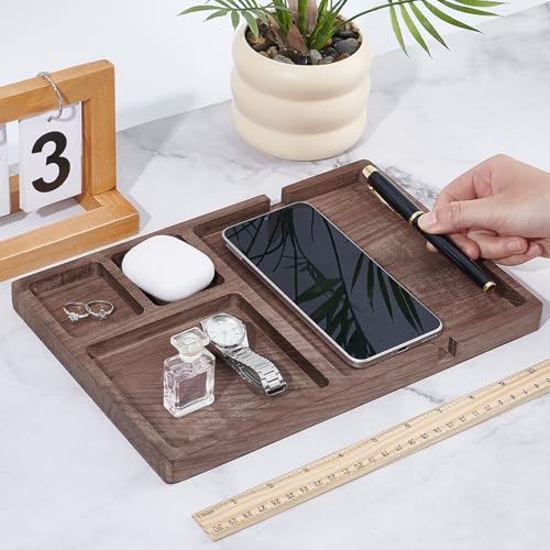 Wood Valet Tray for Men Women, Walnut Nightstand Organizer with Charging Station, Desk Drawer Organizer Tray Office Supplies, Desk Trays for Phone Watch Wallet Key Jewelry Catchall Trays - style: Pen tray and desk tray