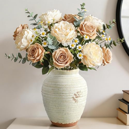Ceramic Decorative Flower Vase 7.4 Inch Pottery Rustic Farmhouse Boho Terracotta Vase for Home Decor, Table, Living Room, Bathroom, Shelf, Mantel Decoration - color: 205-3-7.4in