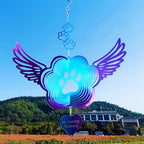 Pet Memorial Wind Spinners, Cat Memorial Gifts,Stainless Steel Angel Wings Pet Paw Print,Dogs and Cats Remembrance, Pet Sympathy,Pet Loss Bereavement Gifts - color: Purple-blue Paw Print