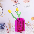 Hot Pink Acrylic Vase, Modern Acrylic Geometric Wide Mouth Small vase, Hot Pink Flower Vase for centerpieces Desk Flower Bud vase, for Living Room Table, Office, Wedding - color: Dd