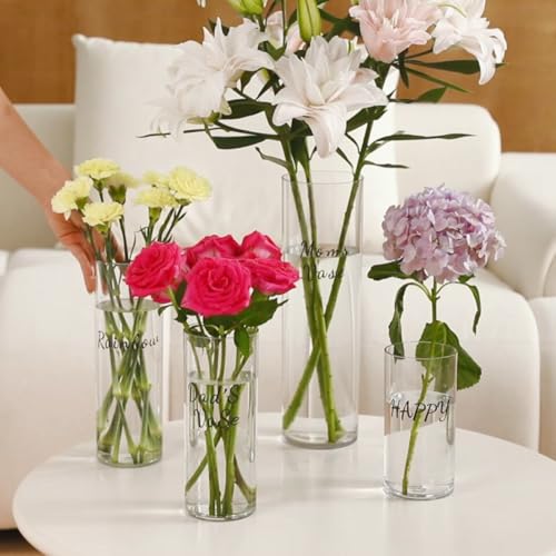 Acrylic Cylinder Plastic Vase for Centerpiece, Unbreakable Hurricane Tall Large Plastic Vases for Proposals Wedding, Hydroponic Decor Base Set of 2 with DIY Stickers (D 4" + D 4.8" X H 15.8" Clear) - color: 2 Clear-c