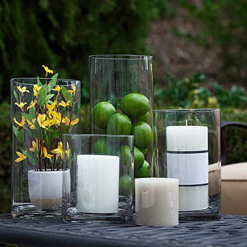 Enova Floral Clear Glass Cylinder Vase 5 x 10 Inches Round Flower Vase, Pillar Candle Floating Candle Holder Vase, Tall Glass Vase for Flowers, Glass Vase for Decor, Wedding Centerpieces (1 Piece) - size: 5W X 10H