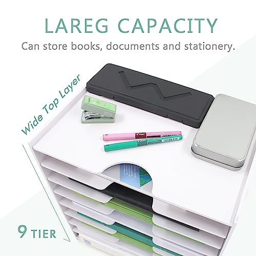 SONGWAY File Organizer for Desk - 9 Tier Wide Document Holder, Letter Mail Tray Storage Rack, File Sorter Organizer, Paper Storage Holder, Desktop Organizer for Home Office School, White - size: 9 Tier Wide