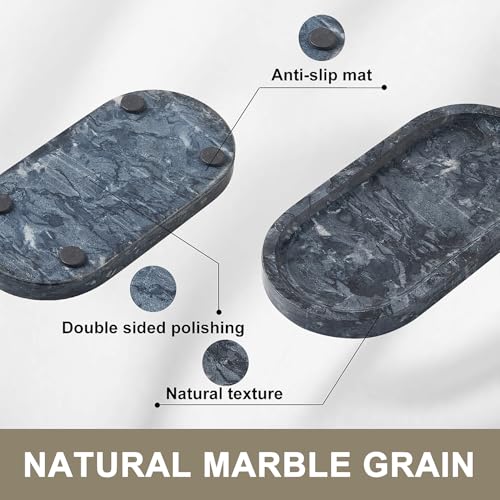 Travertine Tray, Marble Tray for Bathroom countertop,Non-Ceramic/Non-Resin，Stone for Storing Perfume, Cosmetics and Jewelry 7.87 * 3.9inch （Black） - color: Black, size: 7.9" x 3.9" x 0.7"
