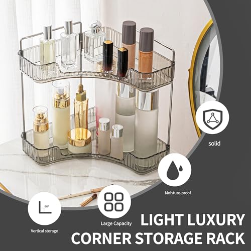 YCIA&DONE Corner Bathroom Counter Organizer, Makeup Organizer for Vanity, Skincare Cosmetic Perfume Tray, Corner Countertop Shelf Rack Storage for Bathroom Kitchen 2 Tiers (Smoky Gray) - color: Gray, size: 2-Tier