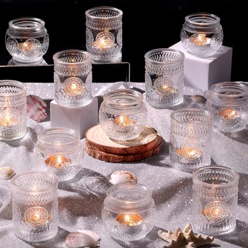 DARJEN 24Pcs Clear Votive Candle Holders - Glass Tea Light Candle Holder, Candle Holders Bulk, Embossed Candle Votives for Wedding Centerpiece & Home Decor - color: Clear