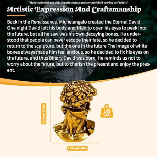 CHOVY Binary David Peep into The Future Sculpture Retro Style Made of Solid 100% Brass Handcrafted Ideal for Home Decor Desk Ornaments Collectible Crafts Office Scene Setters & Artistic Decorations - style: Dual David