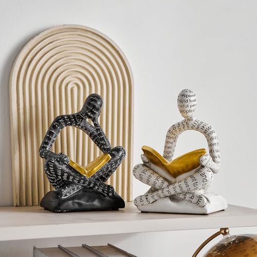 Bookends for Shelves, Decorative Book Ends, Heavy Duty Book Stoppers, Thinker Statue Decor, Modern Home Office Decoration Bookshelf Accessories