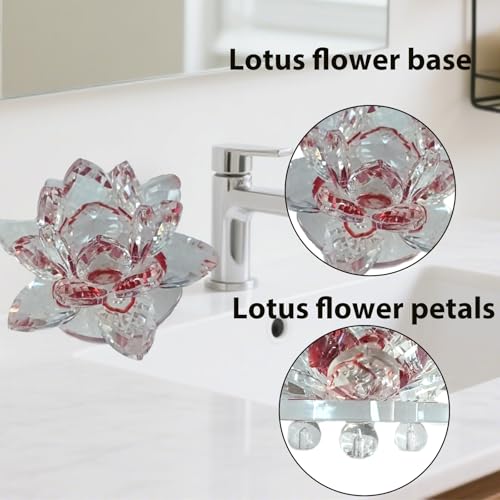 Crystal Figurine Flower Decor Glass Ornaments Transparent Crystal Figurine for Home,Office,Gift Decoration(Red) - color: Red