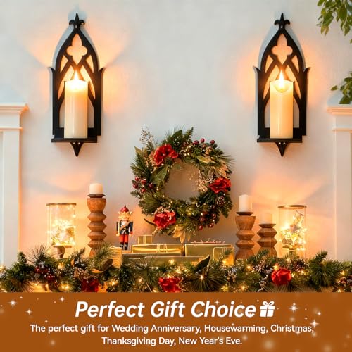 Wall Candle Sconces Set of 2, Victorian Gothic Metal Candle Holders for Pillar, Tealight, and LED Candles, Decorative Wall Decor for Living Room Dining Room (Black) - color: Black Gothic